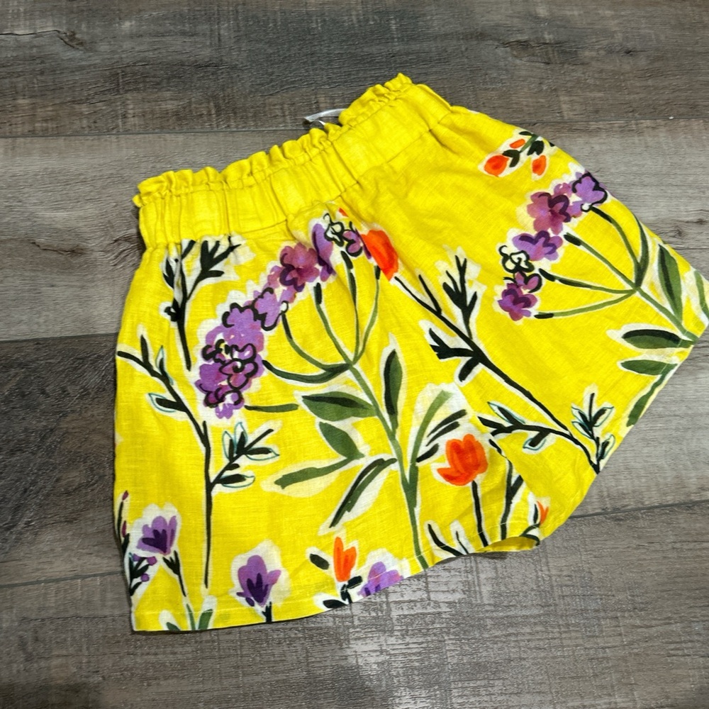 Silvia Tcherassi yellow linen Adelson shorts in golden wallflowers - Picture 7 of 8